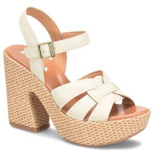 Korks by Kork-Ease Dee Sandals Strappy Wedge Heel Platforms Off White Size 9 NEW